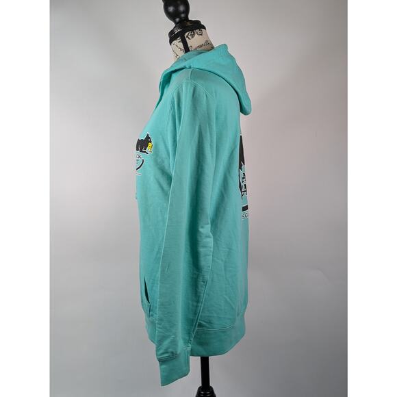Austins Womens Medium Hoodie Zip Black Cat Tavern Cape Cod Teal Lightweight Top - Picture 3 of 13